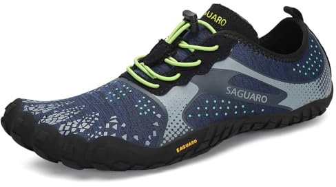 SAGUARO Barfußschuhe Herren Barfussschuhe Damen Barfuss Schuhe Outdoor Zehenschuhe Leicht Fitnessschuhe Traillaufschuhe mit Breite Zehenbox, Fast Ⅰ - Barfußschuhe Blau, Gr.45 EU
