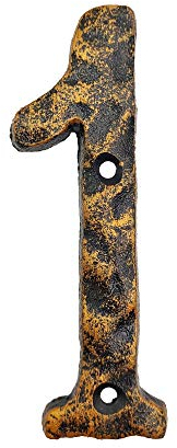 Hausnummern, 14 cm, rustikale Hausnummer aus Gusseisen, mit einzigartigem gehämmertem Aussehen mit ungleichmäßigem antikem Messing-Finish, Nummer 1