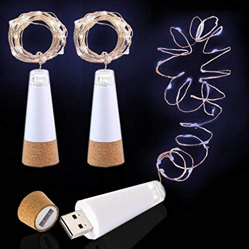 LED Luci Bottiglia Tappo, USB Ricaricabile Nessuna batteria Richiesta, 2M 20 LED Catene luminose per Natale Halloween Regalo, Luci da esterno Festa Nozze Vacanza Decorazione (Bianco freddo, 3 Pezzi)