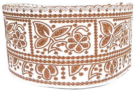 Kufi Herren Unisex Skull Cap Breiter Träger Solide Hut mit Handstickerei Kufi Caps Strickmütze Sommer Kopfbedeckung Lange Mützen (Weiß Braun, 61), Weiß / Braun, large
