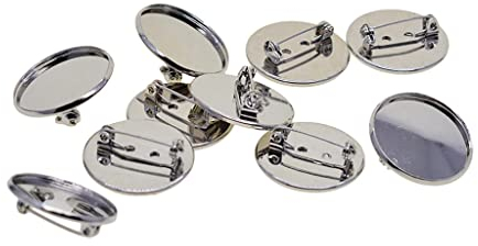 dailymall 10pcs DIY Brosche Erkenntnisse, Brosche Basis Rohlinge Tabletts Rücken, Größe: 25mm, Runde Blank Cabochon Schmuck Broschen Einstellungen - Silber