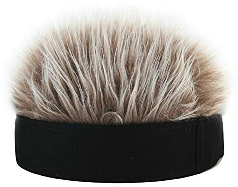 Uomini Donne novità Cappello Hip-Hop Hip-Hop con Capelli Finti a Spillo Divertente Retro Corto Melone Parrucca Cranio Landlord cap Regolabile Streetwear (Parrucca da caffè Black Hat)
