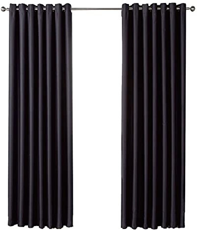 Olivia Rocco Blackout Eyelet Curtains Black Out Thermal Ring Top Curtain Pair Window Treatment Living Room Bedroom, 66 (Width) x 72 (Drop) Black