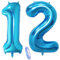 2 Luftballons Zahl 12, Nummer Luftballon Blau Mädchen Junge Jungs,40 Riesen Aufblasbar Helium Folienballon Blue Ballons Figuren für Geburtstag 12.Jahre Kinder Jungen Party Dekoration (xxxl 100cm)