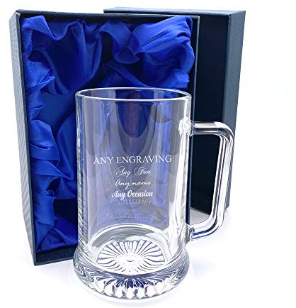 Engraved Personalised Pint Glass Tankard in A Silk Lined Gift Box