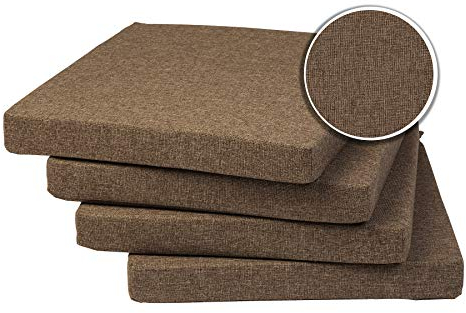 sunnypillow 4er Set Stuhlkissen mit Bindebänder - 40 x 40 x 3 cm - Sitzkissen Outdoor für Stühle/Bänke - Polsterauflage Sitzauflage Gartenkissen für Garten viele Farben zur Auswahl - Braun