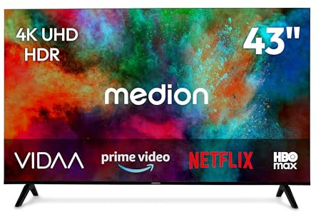 MEDION 108 cm (43 Zoll) Ultra HD Fernseher (Smart-TV, HDR10, VIDAA Store, HBO Max, MagentaTV, Prime Video, Disney+, DAZN, Paramount+, HbbTV, PVR, Bluetooth, MD 843201)
