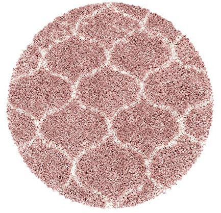 Carpetsale24, Tapis à Poils Longs Rose 80 cm Rond Design Scandinave, Tapis Shaggy Doux et Moelleux pour Salon-Salle à Manger ou Chambre