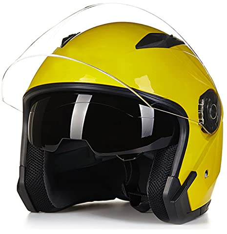 BaoFuStore Jet-Helm Motorrad-Helm Roller-Helm Scooter-Helm Mofa-Helm Rollerhelm Mit Doppelvisier Atmungsaktiver Mopedhelm Für Frauen Und Männer ECE 22.05,Gelb,XL