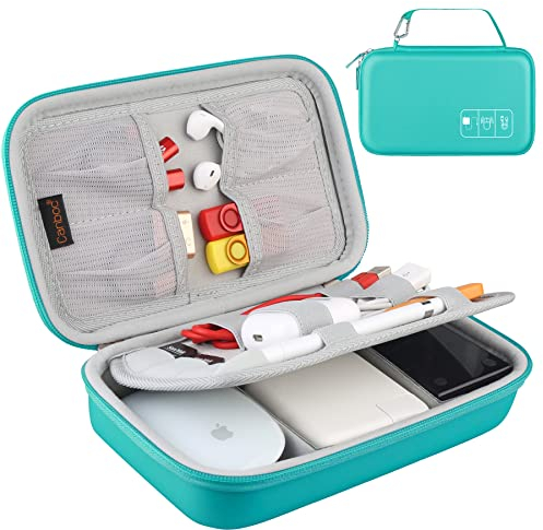 Hard Electronic Organizer Travel Case Electronics Accessories Cable Gadget Wire Storage Bag Double Layer Shockproof Box for Charger, Cord, Flash Drive, Apple Pencil, Power Bank, Turquoise