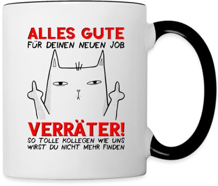 Spreadshirt Alles Gute Für Deinen Neuen Job Verräter Tasse Zweifarbig, One size, Weiß/Schwarz