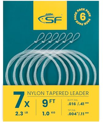 SF - Leader pre-legato con anello, conico, in nylon, per pesca a mosca, per pesca trota 2,8 m, 7X, 6 pezzi