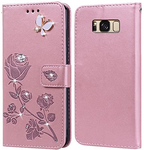 PKQTOP Hülle für Samsung Galaxy S8 Handyhülle,Klappbar Tasche Case,Standfunktion,Kartenfach,Silikon Bumper,Stoßfeste Schutzhülle Cover für Samsung Galaxy S8