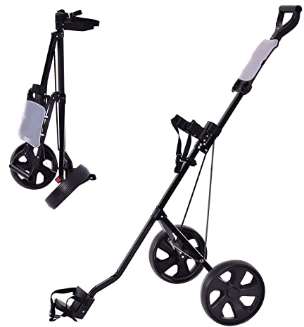 GYMAX Golf Trolley 2 Rad, Golftrolley klappbar mit Anzeigetafel, Leichter Golf Push Cart für Golfschläger und Golfbag (Schwarz)