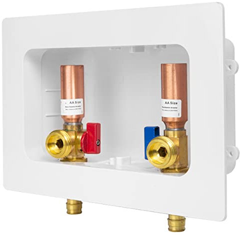 EFIELD Washing Machine Outlet Box, 1/2 Pex-A F1960 Expansion Fitting x 3/4 MHT Connection, Copper Water Hammer Arrestor, Center Drain with 1/4 Turn Brass Valves Installed