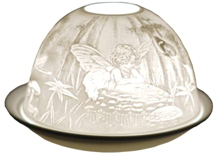 Cello Porcelain Tealight Holder Dome - Fairy Angel Design with 3D Projection Image & Message Scented Unscented LED Candle Wax Warmer Daughter Gifts Ornament Bedroom Home Birthday Present From Mom Dad