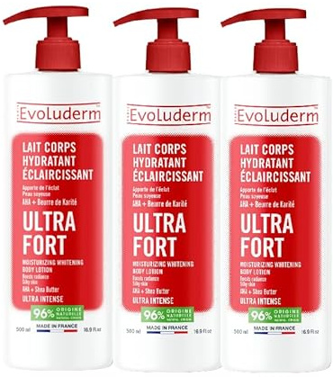 EVOLUDERM – Lait Concentré Hydratant Éclaircissant Ultra Fort – 500 ml – Ingrédients d’Origine Naturelle – Végan – Fabrication Française – Lot de 3 x 500 ml
