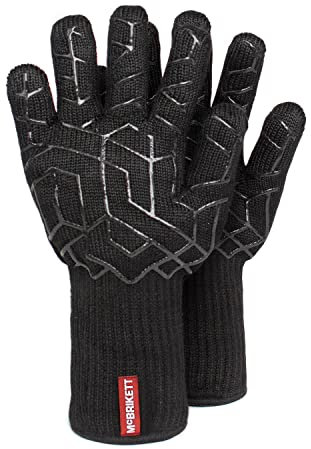 McBrikett feuerfeste BBQ Grillhandschuhe, hitzebeständige Ofenhandschuhe bis 500°C, Schwarz, Herren
