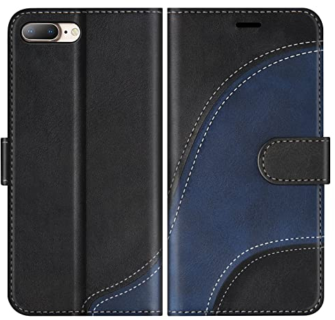 BoxTii Hülle für iPhone 8 Plus/iPhone 7 Plus, PU Leder Handyhülle für iPhone 8 Plus/iPhone 7 Plus, Ledertasche Klapphülle Schutzhülle mit Kartenfächer und Magnetverschluss, Schwarz