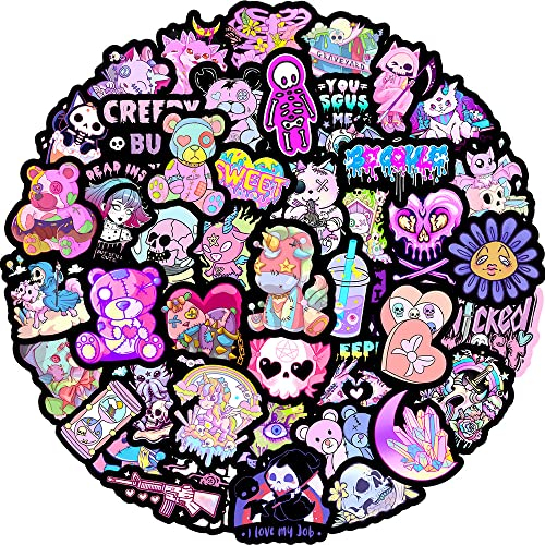 100 Stück Horror Lila Gothic Aufkleber für Wasserflaschen, Laptops, Gepäck, Autos, Fahrräder, Wasserdicht Vinyl Aufkleber