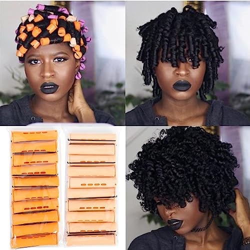 Dauerwellenstäbe Set für natürliches Haar Kunststoff Kaltwellenstangen Orange Dauerwellenstangen für langes kurzes Haar Lockenstäbe für Frauen Haar DIY Friseurwerkzeuge (20 Stück, Orange + Beige)