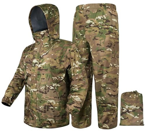 LOOGU Camo Regenanzug – Regenausrüstung für Herren, wasserdicht, leichter Regenmantel, atmungsaktive Herren-Regenjacken, Kapuze