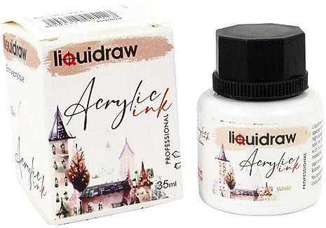 Liquidraw Acrylic Inks for Artists 20 Colours Black White Available Waterproof Ink 35ml Professional for Painting, Drawing, Paints, Art, Brushes, Paper, Board, Canvas, Fabric & Wood (White)