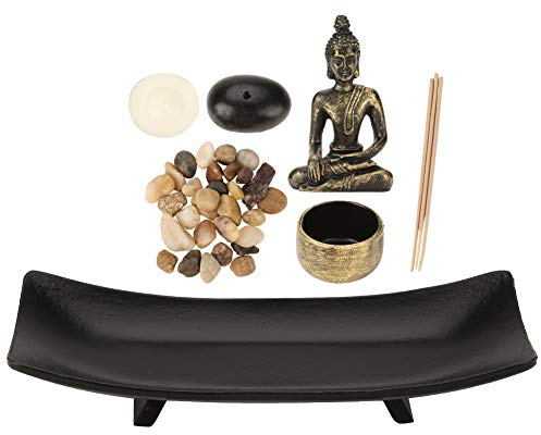 Dekaim Zen Buddhism Candle Holder,1 Set Incense Holder, Decorative Zen Garden Stones, Incense Holder Buddha Statue, with Zen Garden Miniature Tray