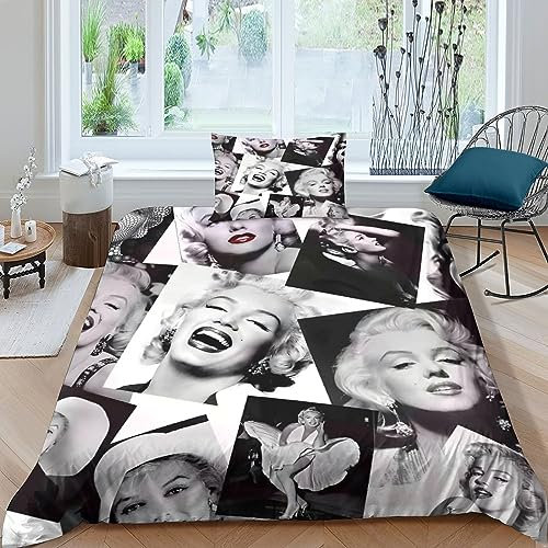 Marilyn Monroe Art Für Kinder Mädchen Jungen Bettbezug Set 3D Gedruckter Bettwäschegarnitur Reissverschluss Weich Microfaser Und Kissenbezüge Bettwäsche 2 teilig Single(135x200cm)