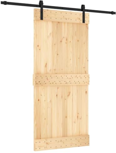 vidaXL Puerta Corredera, Puerta Colgante con Herrajes, Puerta de Establo, Decoración para Entrada de Casa, Madera Maciza de Pino 95x210 cm