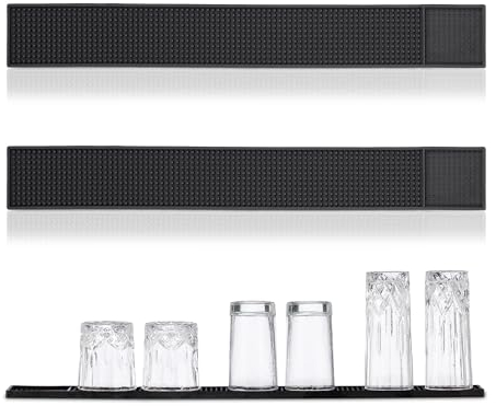 Relaxdays Pack 2 Bar Mats, Esterillas Escurridoras de Vasos, con Relieve, 60 x 8 cm, PVC, para Secar Vajilla, Negro