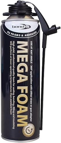 Mega PU Polyurethane Foam Adhesive Plasterboard Insulation Roof Floor Buff Expanding Aerosol Bond It (500ml)