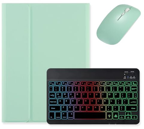 kaidisen Teclado retroiluminado para Samsung Galaxy Tab S6 Lite de 10.4 pulgadas 2024 2022 2020 funda de teclado con mouse, funda de teclado de color retroiluminado desmontable, verde menta y negro