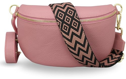 ADEL Bauchtasche Damen Echtleder Emma Gold Handgemachte Umhängetasche Crossbody Bag mit Optionalen Breiten Gemusterten Riemen Stylische Hüfttasche Made in Italy (Altrosa-Gold 5, Medium)