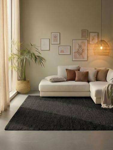 Hanse Home Jute Teppich – Natur Wohnzimmerteppich aus 100% Jute - Handgewebt & Natürlich – Boho Naturfaser Juteteppich für Wohnzimmer, Schlafzimmer, Esszimmer – Schwarz, 80x150cm