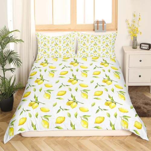 Pechiwuo Zitrone Bettwäsche 135x200 Weich Kuschelige Mikrofaser 3D Druck Zitrone Bettwäsche-Sets Bettbezug und 2 Kissenbezug 80x80 cm mit Reißverschluss A-4922