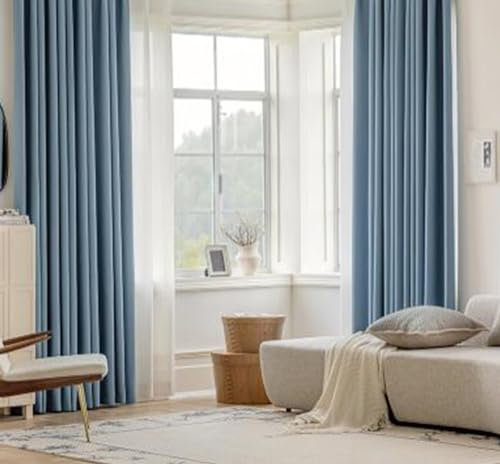 Whoiy Tende oscuranti per finestre, tinta unita, 160 cm, colore blu, in ciniglia jacquard, set da 2 pezzi, per camera da letto, 160 x 137 cm