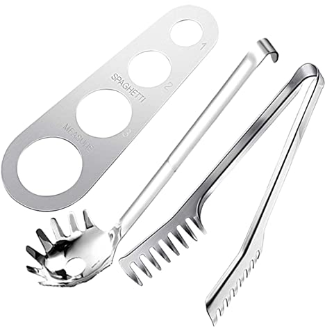 KICHOUSE Stainless Steel Spaghetti Measuring Tool Noodles Spoon and Tong for Kitchen Spaghetti Sizer and Measurer for Pasta Serving