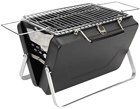 Tragbarer Holzkohlegrill, Zusammenklappbarer Notebook-Grill, Kochen Im Freien, Hinterhof, Picknick, Camping, Edelstahl (BLACK)