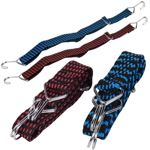 Spanngummi mit Haken Expander Gepäckspanner Verstellbar - 4er-Set 100cm Expander Spanngurte mit Haken,Gummiseil,Extra Stark Breit Gummispanner,Ideal zum Sackkarre Fahrrad Dachträger Motorrad Camping