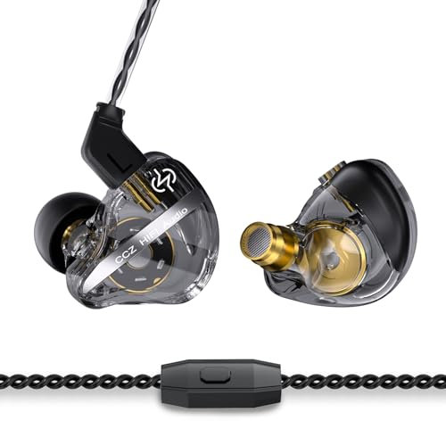 CCZ DC01 PRO HiFi In Ear Monitor Auricolari Potente diaframma per bassi Auricolari da gioco cablati Cuffie con cavo a latenza 0 reale Microfono HD per chiamate musicali Giochi(Nero, microfono)