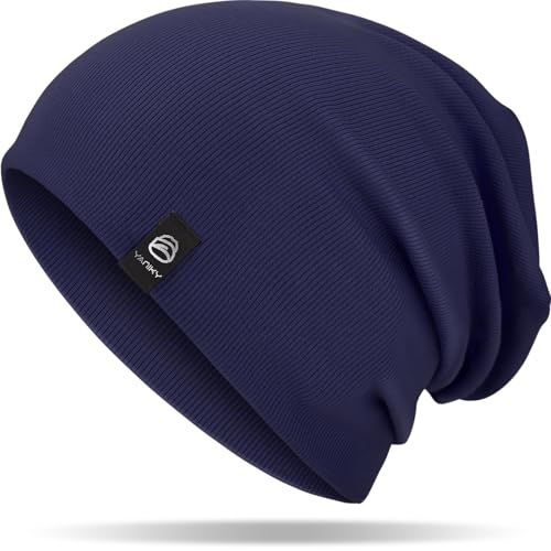 YANIKY Mütze Damen, Leichte Beanie Mütze Herren, Baumwolle Weiche Bequeme Dünne Mütze, Unisex Slouch Beanie Longbeanie für Alle Jahreszeiten (Marineblau)