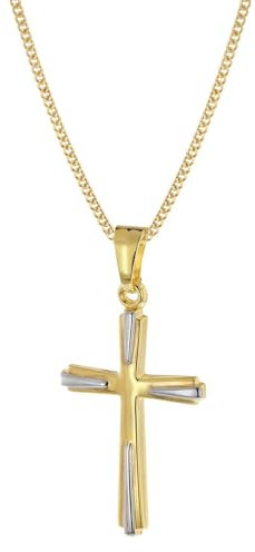 trendor Kreuz-Anhänger 333 Gold Zweifarbig mit goldplattierter Kette zeitloses Schmuckstück für Damen und Herren, elegante Geschenkidee, 68428-40 40 cm