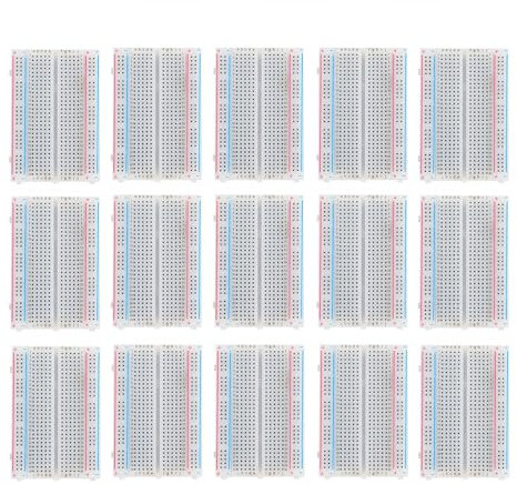 Pack of 15, 400 Points, Solderless Breadboard Kit: 830 Point PCB Board, 4 Power Rails, 400 and 830 Tie Points, Compatible with Proto Shield Distribution Connecting Blocks