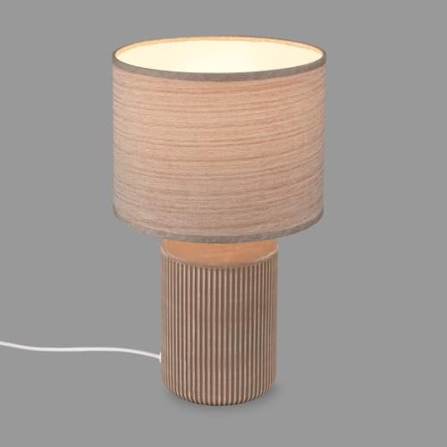 BRILONER - Tischlampe mit Stoffschirm, Kabelschalter, Keramikfuß, Lampe, Nachttischlampe, Tischleuchte, Dekolampe Flur, Bürolampe, Leselampe, Wohnzimmer, Schlafzimmer, 22x37,5 cm (DxH), Braun