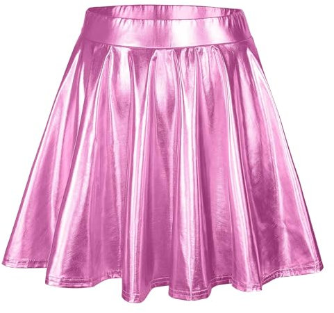 Cokbyavla Bleistift Elastisch einfarbig, kurzer Rock, lockerer Rock, metallischer Skaterrock, glitzernd, glänzend, ausgestellt, plissiert, A-Linie, Mini-Skort Kinder 116 (XL)