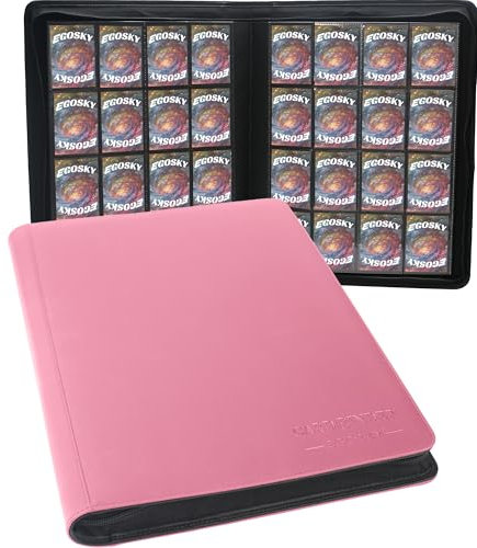 EGOSKY Sammelkarten Album 16 Pocket, Sammelkarten Ordner 1000 Karten, Groß Karten Sammelmappe mit Sichere Seitliche Ladetaschen für Sammelkartenspiele, Sportkarten (Rose)