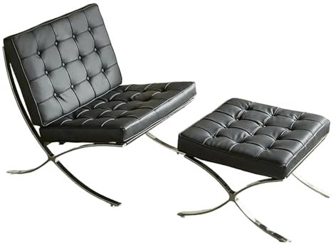 Relaxsessel Wohnzimmer Bequem Retro-Sofastuhl Aus Künstliches Ölwachsleder Galvanisierter Eisenrahmen Ergonomie Loungesessel mit Fußstütze für Wohnzimmer, Balkon, Schlafzimmer(Black)