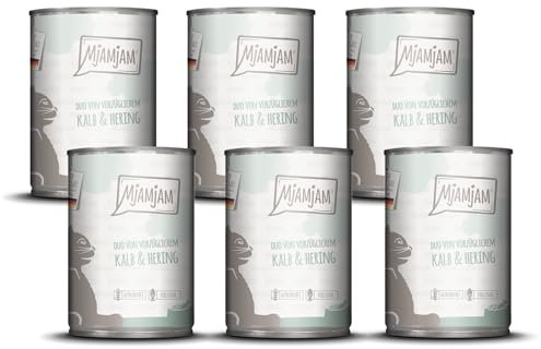 MjAMjAM - Premium Nassfutter für Katzen - DUO von vorzüglichem Kalb & Hering, 6er Pack (6x400g), getreidefrei