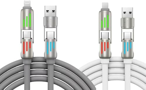 4-in-1-Multi-Ladekabel, Mu/Lti USB Cha/Rger Cab/le, Mu/Lti Handy-Ladegerät, Multi/i-Ladekabel, 4-in-1-Schnellladung, Ladekabel für mehrere Geräte, Da/Ta-Übertragung (weiß und grau), 2 Stück